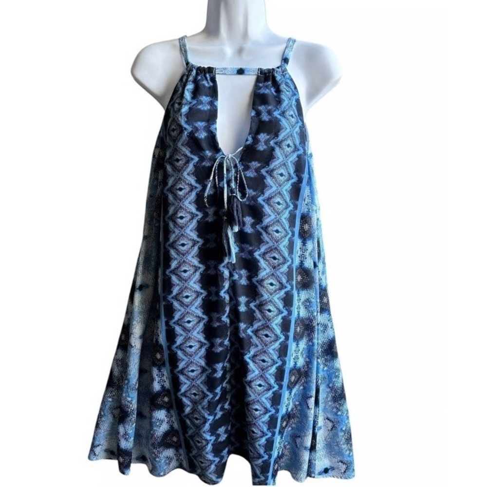 Paper Crane Women's Halter Swing Dress Blue Size S Keyhole Neck Lined Boho Beach